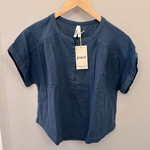 Pact Women's French Navy Coastal Double Gauze Short Sleeve Popover S